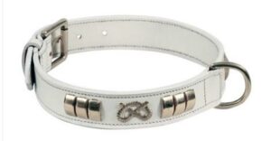 Collier cuir Staffie blanc / argenté