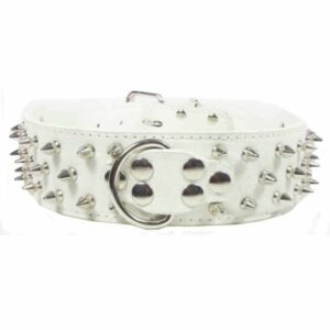 Collier cuir à piques blanc
