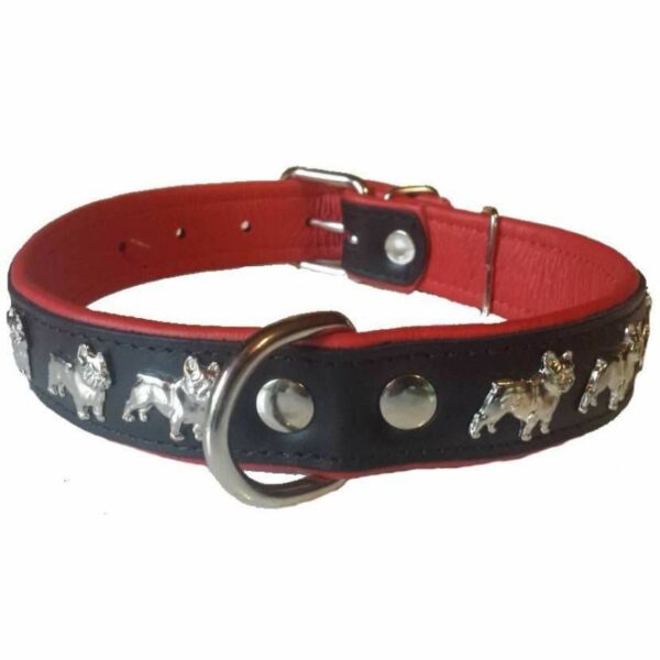 Collier cuir motif Bouledogue Français 3 cm