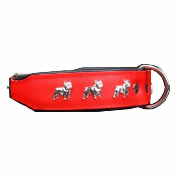 Collier cuir motif Bouledogue Français 4 cm