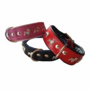 Collier cuir motif Bouledogue Français 4 cm