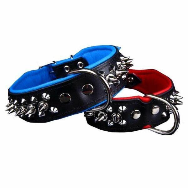 Collier cuir à piques bicolore