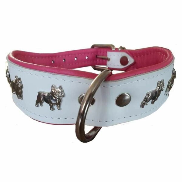 Collier cuir motif Bouledogue Français 4 cm