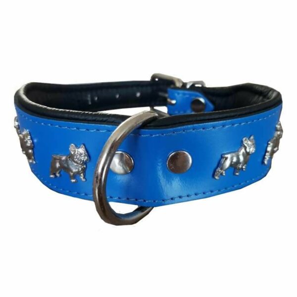 Collier cuir motif Bouledogue Français 4 cm