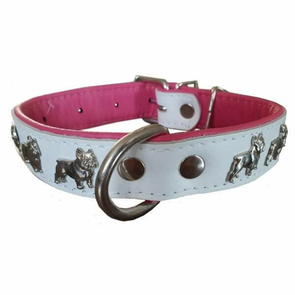 Collier cuir motif Bouledogue Français 3 cm
