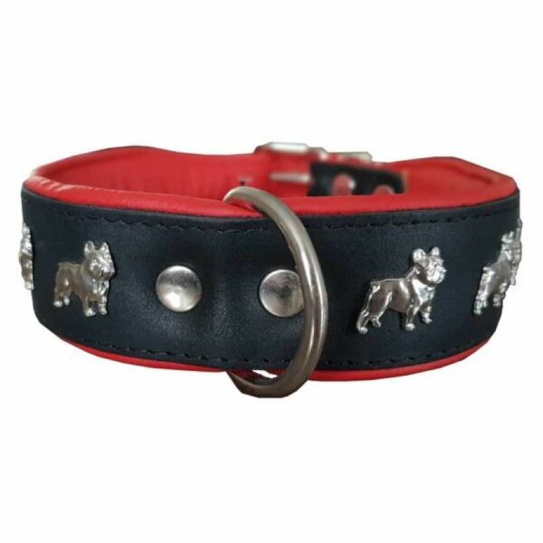 Collier cuir motif Bouledogue Français 4 cm