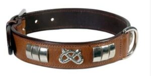 Collier cuir Staffie marron/argenté