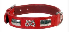 Collier cuir Staffie rouge / argenté