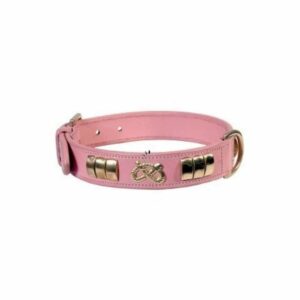 collier cuir staffie rose/doré v1