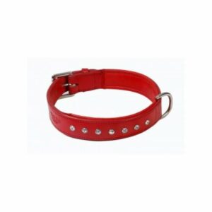 Collier cuir strass rouge