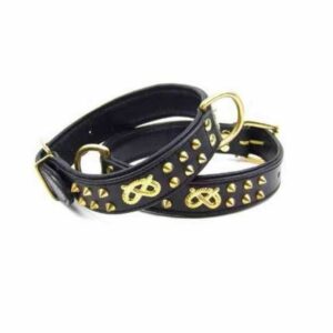 Collier cuir Staffie noir / doré à piques