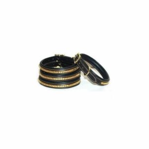 Ensemble collier + laisse en cuir noir