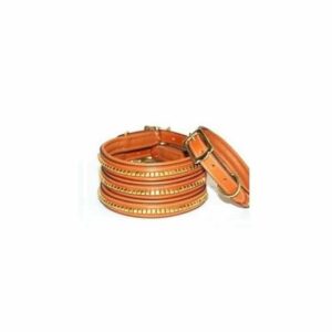 Ensemble collier + laisse en cuir marron
